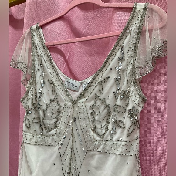 Scala Vintage Sequin Mesh Overlay V-Neck Top Sz M - Picture 2 of 7